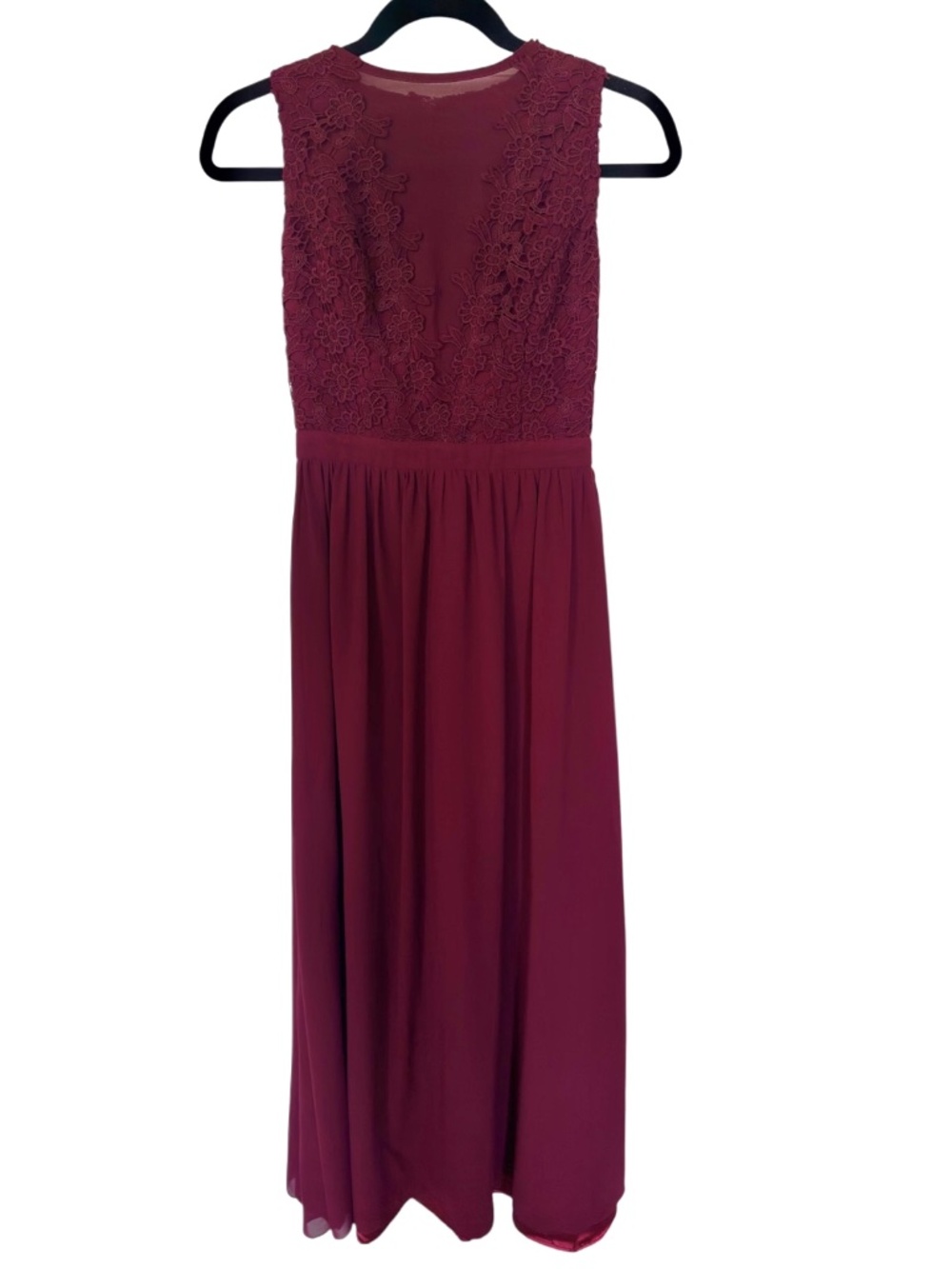 Chi Chi London - Tiffy - Plunge Illusion Lace Chiffon Gown - Burgundy - Size 4 - Picture 9 of 12